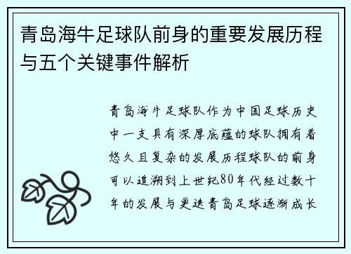 青岛海牛足球队前身的重要发展历程与五个关键事件解析