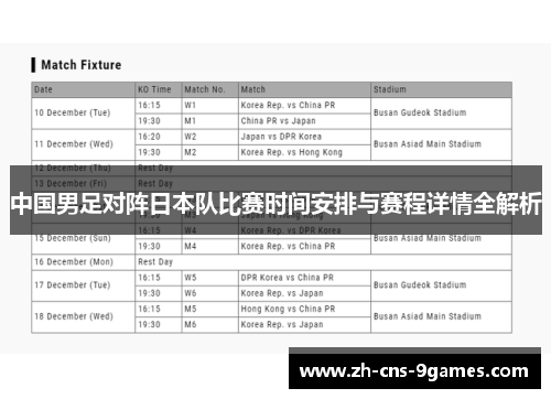 中国男足对阵日本队比赛时间安排与赛程详情全解析 中国男足对阵日本队比赛时间安排与赛程详情全解析