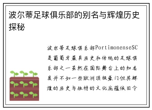 波尔蒂足球俱乐部的别名与辉煌历史探秘